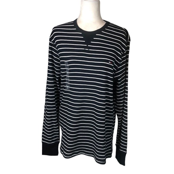 Tommy Hilfiger Mens Size L Striped Navy White Waffle Knit Pullover Preppy New - Picture 5 of 11